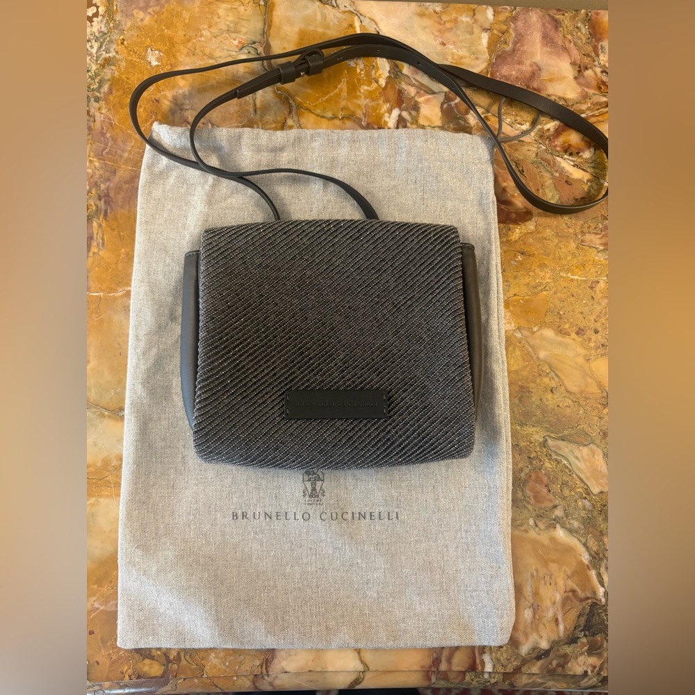 Brunello Cucinelli Monili Gray Black Convertible Handbag Purse Clutch Crossbody